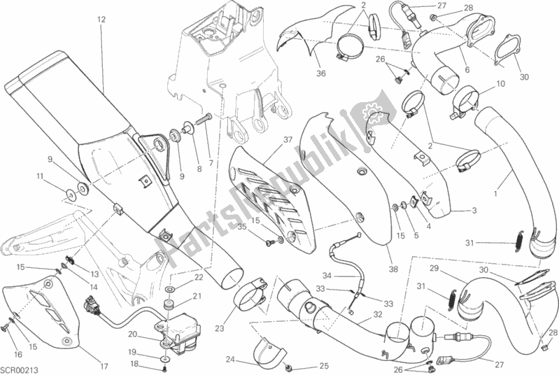 Todas as partes de Sistema De Exaustão do Ducati Monster 821 Stripes USA 2015